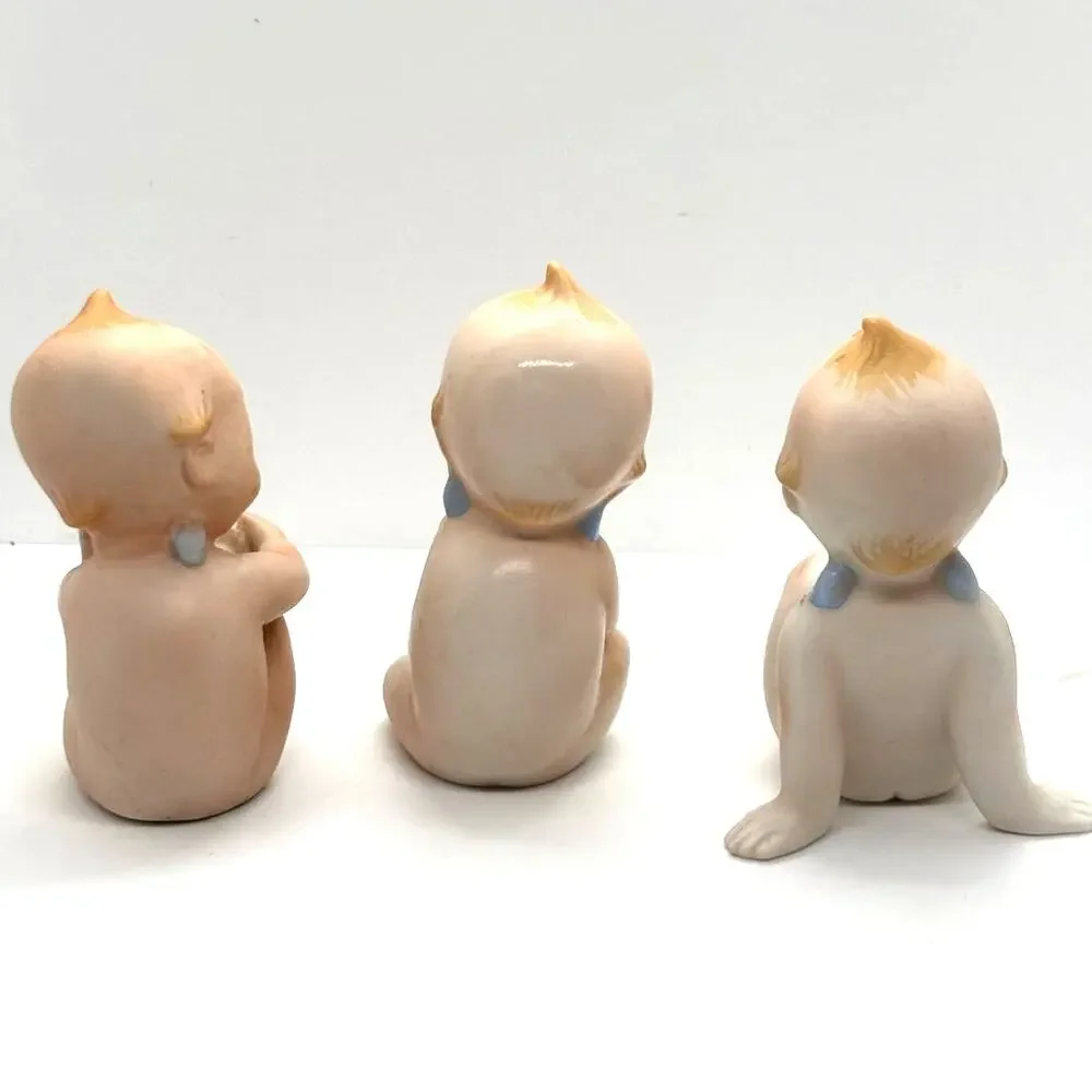 3 Vintage 1960's Lefton Kewpie Dolls, Bisque Figurines, Excellent Condition